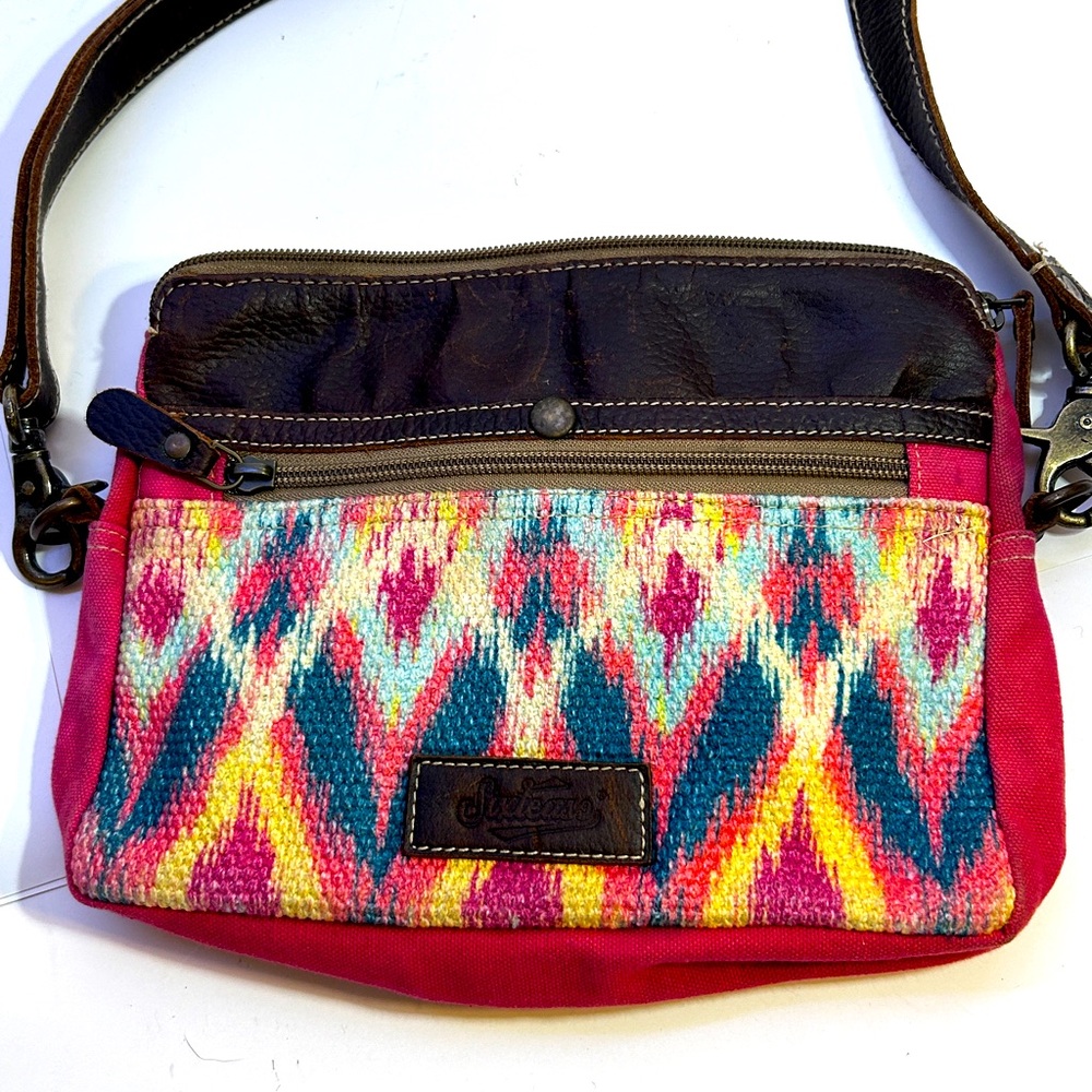 Six tease Leather Crossbody Cotton Bag Taffy Pink Blue